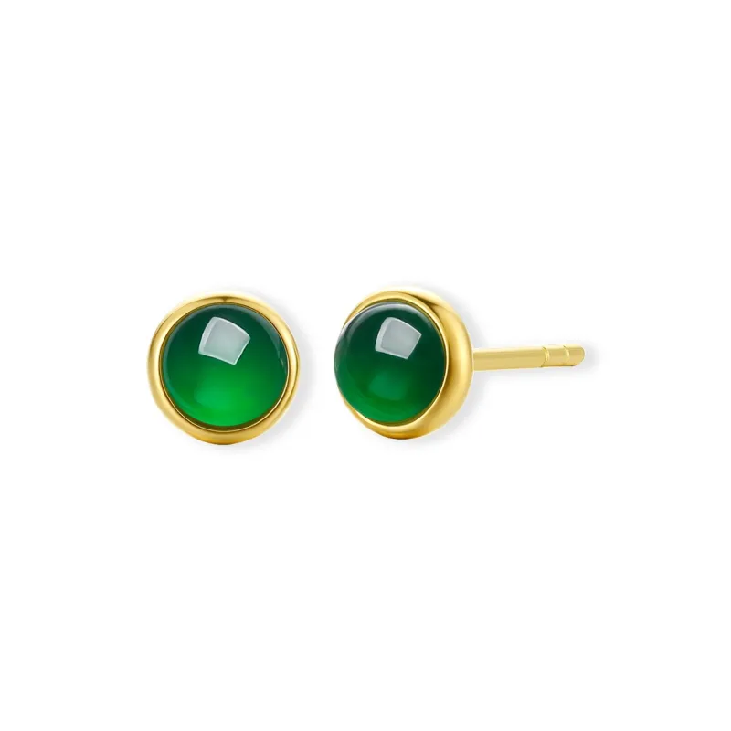Cuiya Golden Building Ice Glutinous 18K Gold Green Jadeite Stud Earring Unisex-1