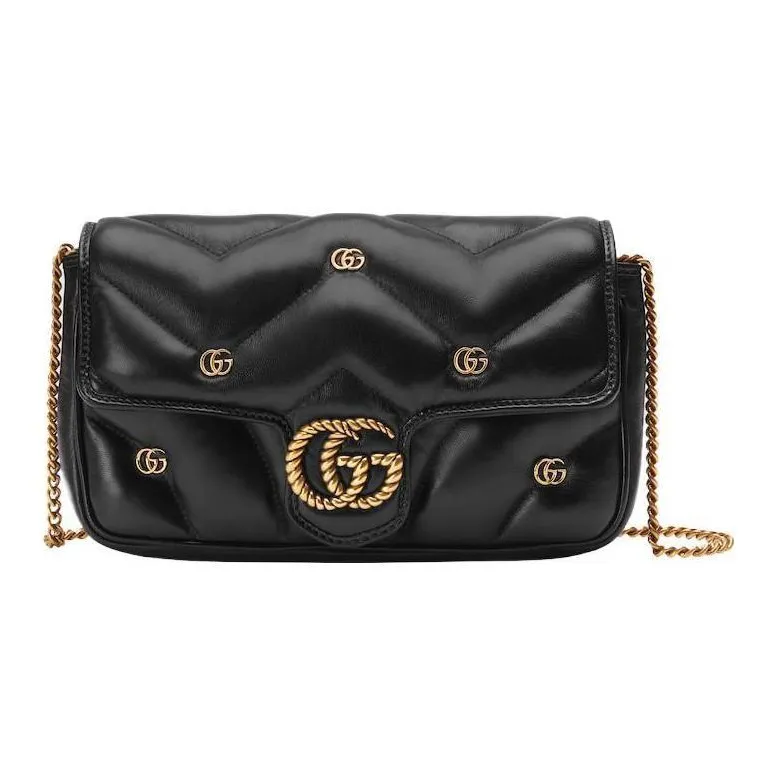GUCCI GG Marmont Leather Shoulder Bag, Crossbody Bag Mini Women's Black-0