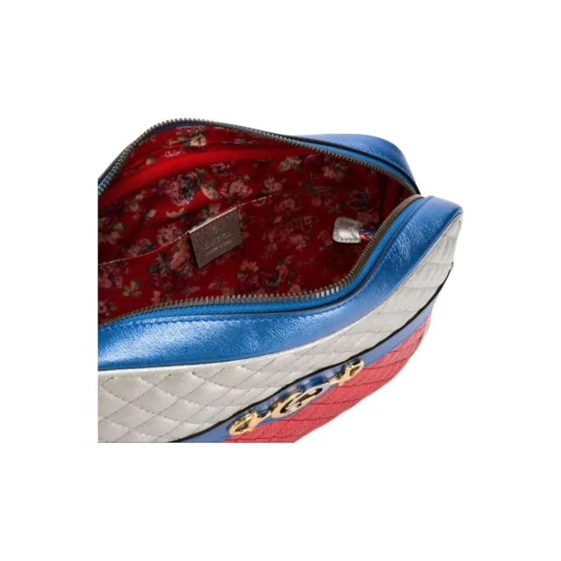 GUCCI Calfskin Handheld Shoulder Bag Women's Red & Blue & Silver-3