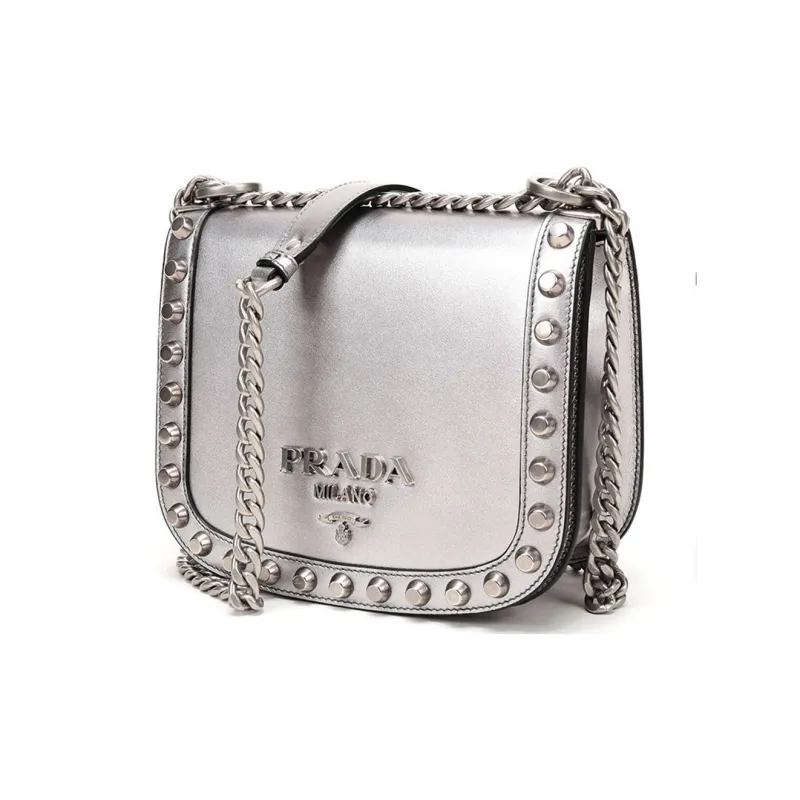 PRADA Cow Leather Shoulder Bag Women's Metallic-2