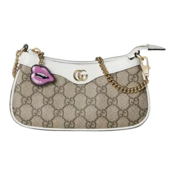 GUCCI Canvas With Leather Binding Handbag, Shoulder Bag Women's White & Brown
