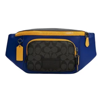 COACH Cow Leather Sling Bags One Shoulder Crossbody Fanny Pack Large Size Men's Black & Blue & Yellow