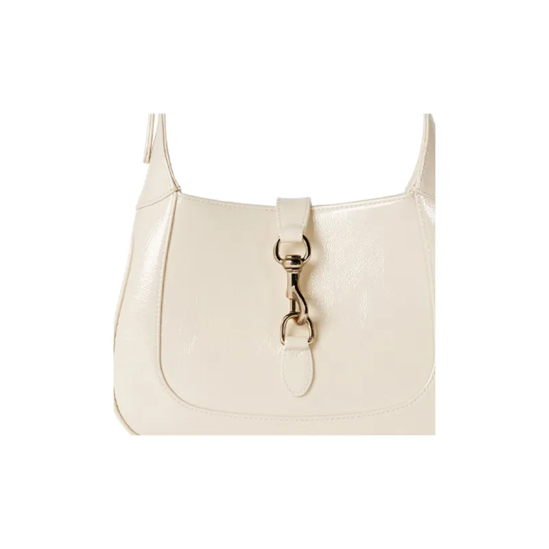 GUCCI Jackie 1961 Patent Leather Handbag, Shoulder Bag Trumpets Women's Ivory White-8
