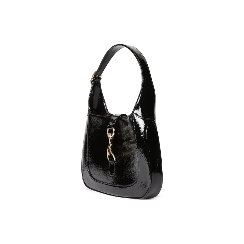 GUCCI Jackie 1961 Patent Leather Handbag, Shoulder Bag Trumpets Women's Black-2