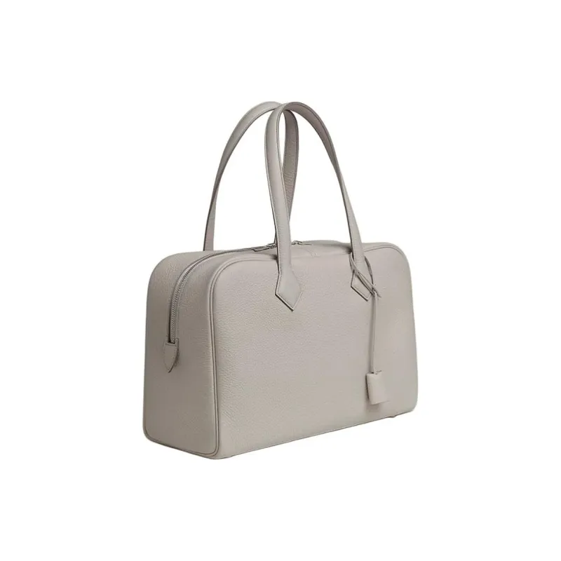 HERMES Taurillon Clemence Leather Handbag Unisex 8L Beton Glacier White With Concrete Gray Accents-1