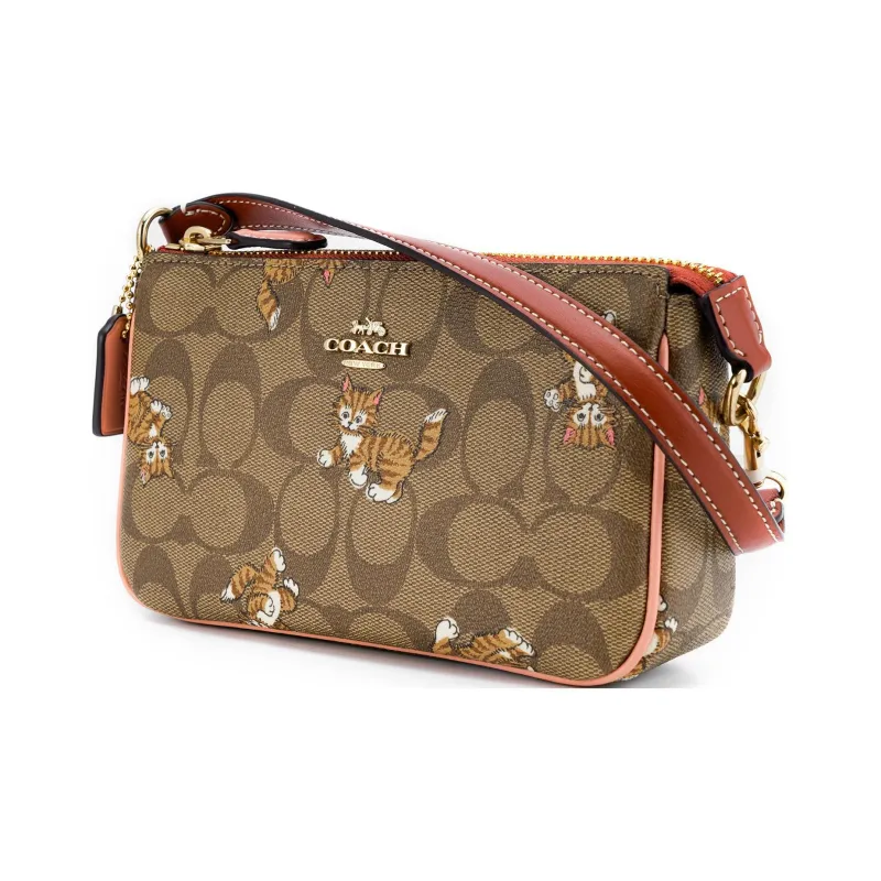 COACH Nolita Iconic Coated Canvas With Smooth Leather Shoulder Bag, Handbag Trumpets Women's Khaki Monogram-1