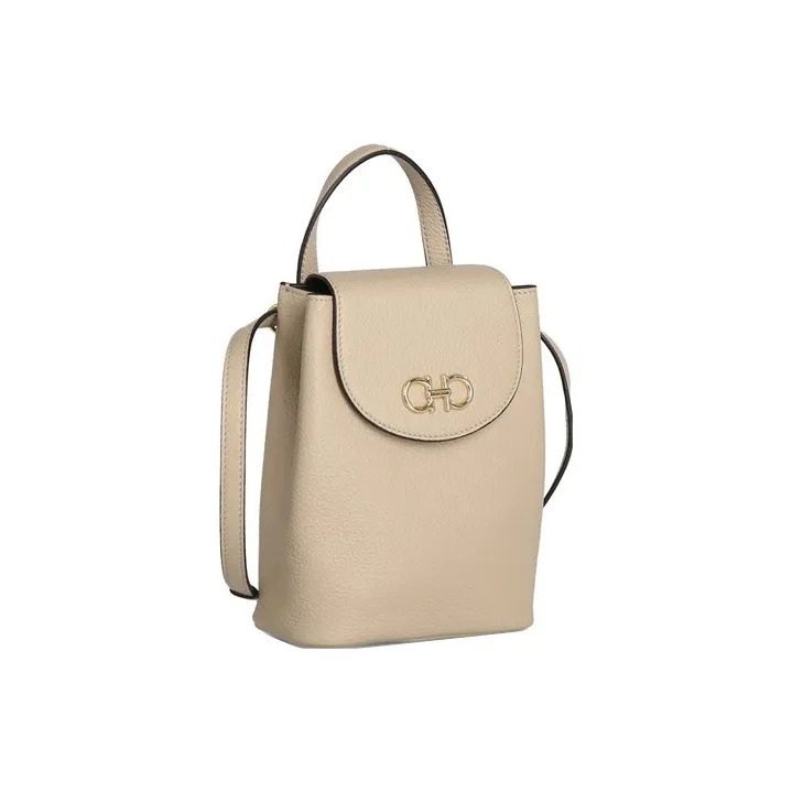 FERRAGAMO GANCINI Cow Leather Backpack Mini Women's Beige-2