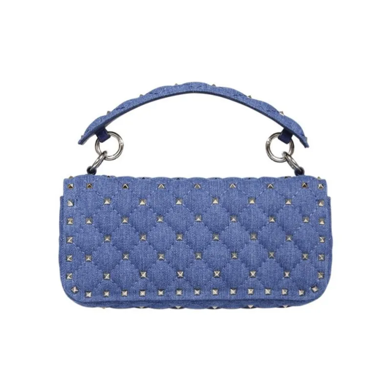 Valentino ROCKSTUD Denim Shoulder Bag Crossbody Bag Handbag Women's Light Blue-2