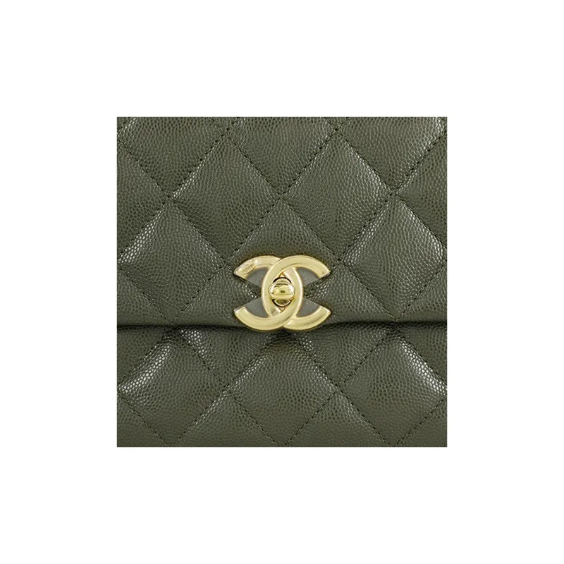 CHANEL Litchi Cow Leather Square Chubby Envelope Bag Shoulder Bag Crossbody Bag Small Size Women's Olive Green-4