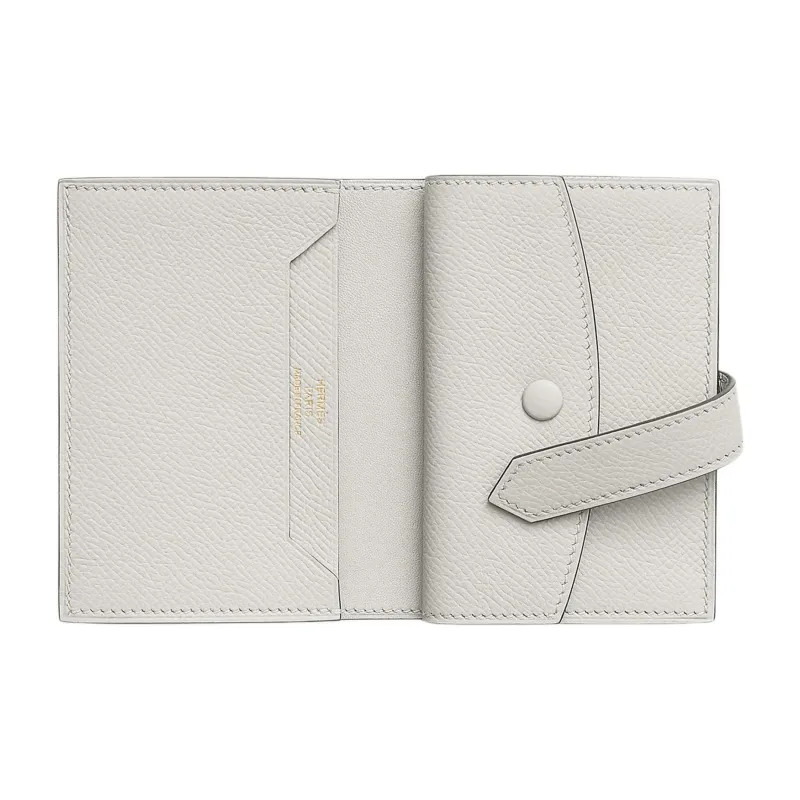 HERMES Bearn Epsom Calfskin Wallet Mini Unisex M4 Gris Pale Cream Gray-1