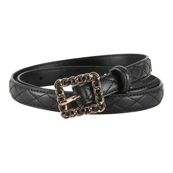 PISHUSHU Elegant Chain Commute Cow Leather Pin Buckle Belt Women's Black Width  2cm