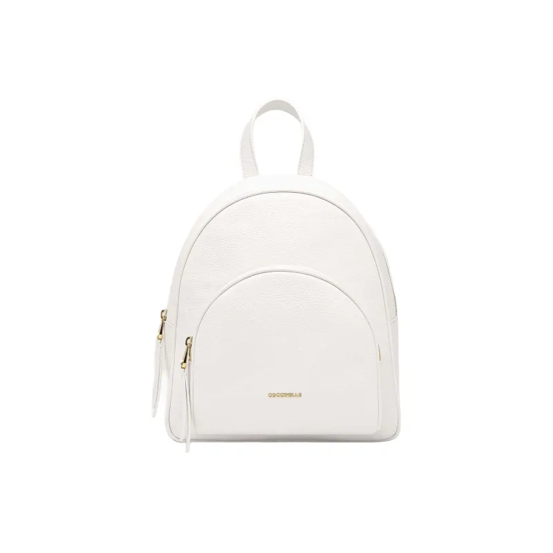COCCINELLE Grained Leather Backpack Medium Size Women's White-0