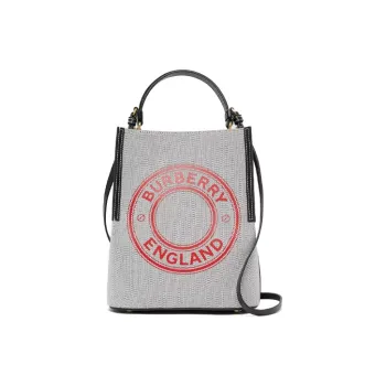 Burberry Canvas Canvas Bag Peggy Bucket Bag Crossbody Handbag Shoulder Bag Small Size Women's Black/Fire Red