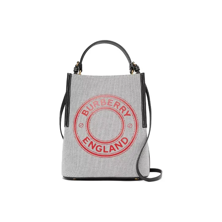Burberry Canvas Canvas Bag Peggy Bucket Bag Crossbody Handbag Shoulder Bag Small Size Women's Black/Fire Red-0