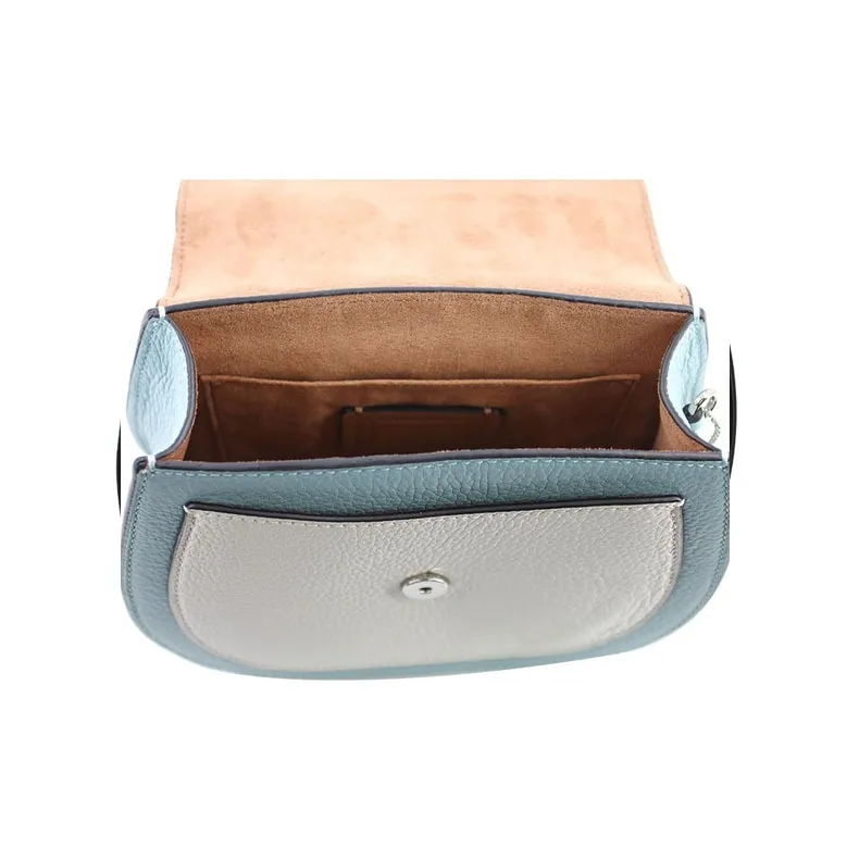 COACH Remi Leather Saddle Bag, Crossbody Bag, Shoulder Bag Women's Khaki & White Sky Blue-5