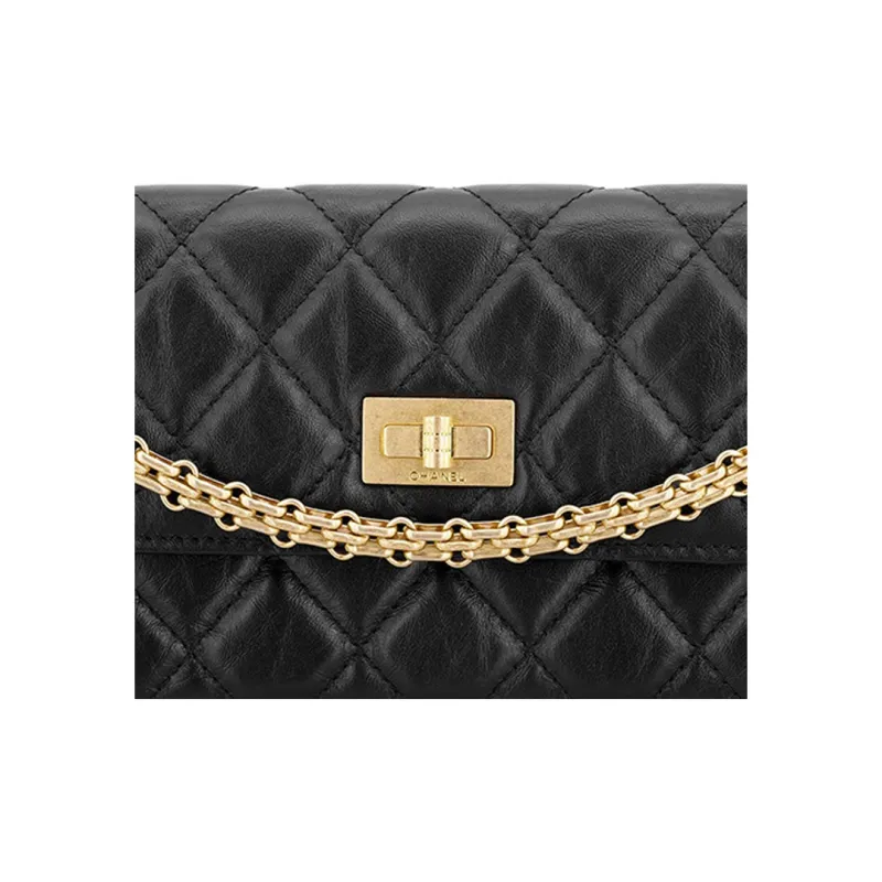 CHANEL 2.55 Cow Leather Shoulder Bag, Crossbody Bag Trumpets Women's Black-4