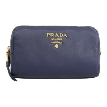 PRADA Leather Makeup Clutch Small Size Women's Marine Blue