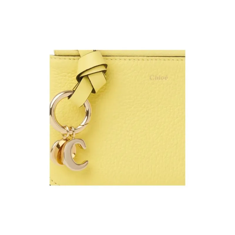 Chloe Alphabet Grained Calfskin Coin Purses Wallets Small Size Women's Yellow-3