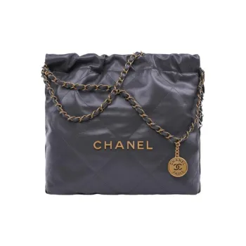 CHANEL 22Bag Shiny Calfskin Tote Bag Shopping Bag Shoulder Bag Handbag Small Size Women's Dark Gray