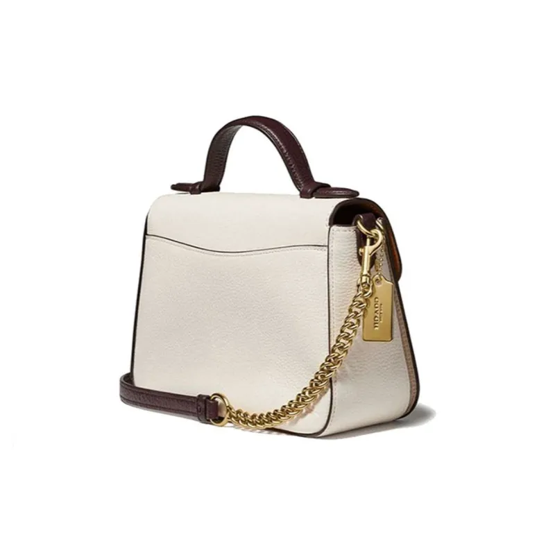 COACH Cassidy Cow Leather Satchel Bag Portable Crossbody Bag Shoulder Bag Women's Pink White-2