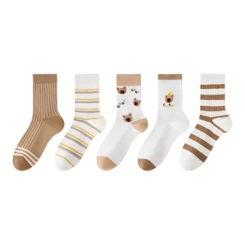H YXIANG Mid Calf Socks Women's 5 Pack Khaki