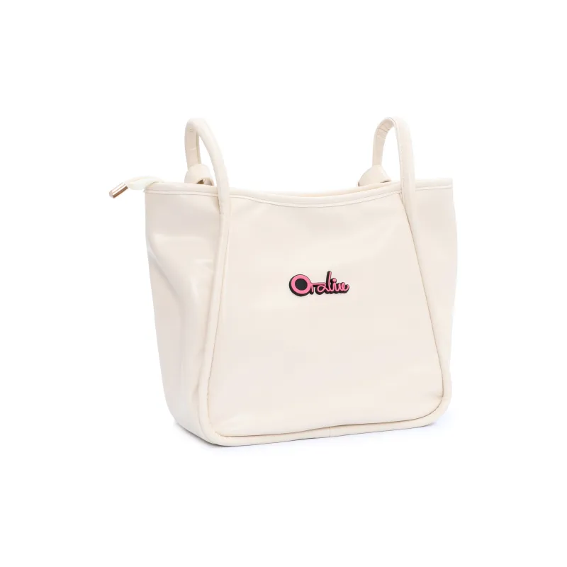 OTA PU Shoulder Bag Tote Bag Shopping Bag Handbag Large Size Women's White Pink-1