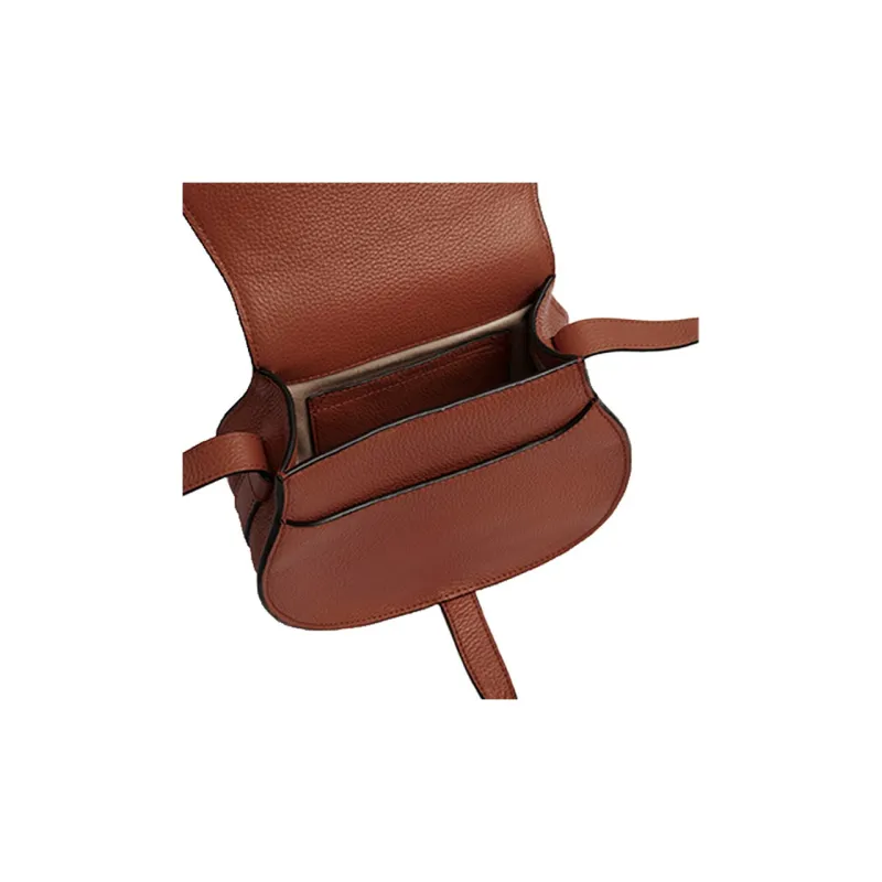 Chloe Marcie Calfskin Saddle Bag, Clutch, Crossbody Bag, Shoulder Bag Trumpets Women's Brown-4