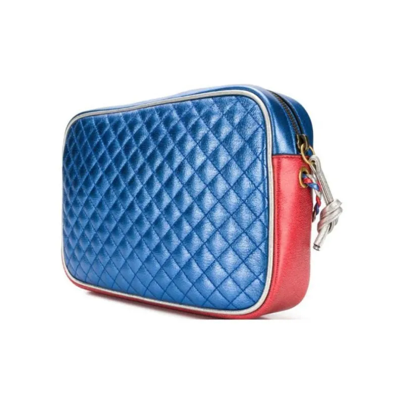 GUCCI Calfskin Handheld Shoulder Bag Women's Red & Blue & Silver-1