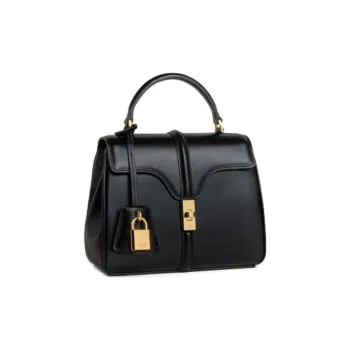 CELINE 16 Satin Cow Leather With Sheepskin Lining Shoulder Bag, Crossbody Bag, Handbag Mini Women's Black