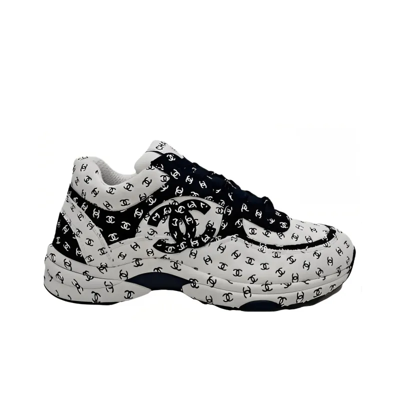 CHANEL Suede Trainer Printed Cc White Women's-1