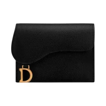 DIOR Saddle Grained Cow Leather Wallets Card Holders Unisex Black