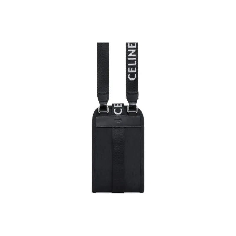 CELINE Cow Leather Shoulder Bag Crossbody Bag Cell Phone Pouch Unisex Black-3