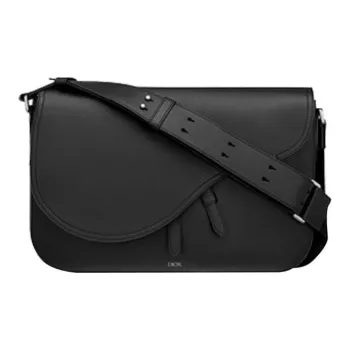 DIOR Saddle Calfskin Saddle Bag Flap Shoulder Crossbody Bag Mini Men's Black