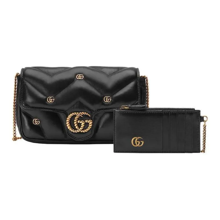 GUCCI GG Marmont Leather Shoulder Bag, Crossbody Bag Mini Women's Black-5