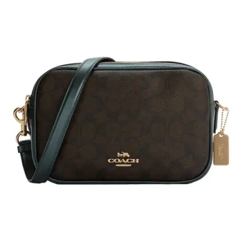 COACH Jes Canvas With Leather One Shoulder Handbag Crossbody Bag Medium Size Women's Brown & Metal Green