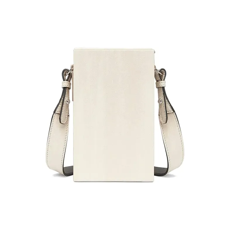 FENDI Calfskin Box Bag Cell Phone Pouch Shoulder Bag Crossbody Bag Unisex White-4