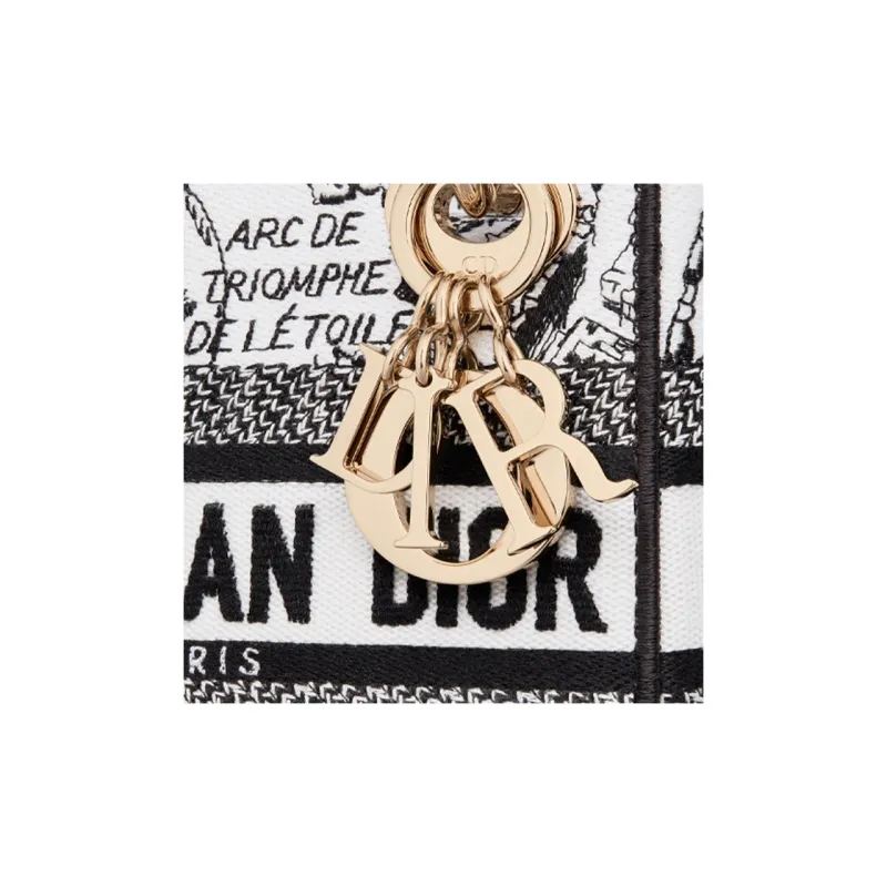 DIOR Lady D-Lite Embroidery Daisie Bag Shoulder Bag Crossbody Bag Handbag Mini Women's White/Black-4