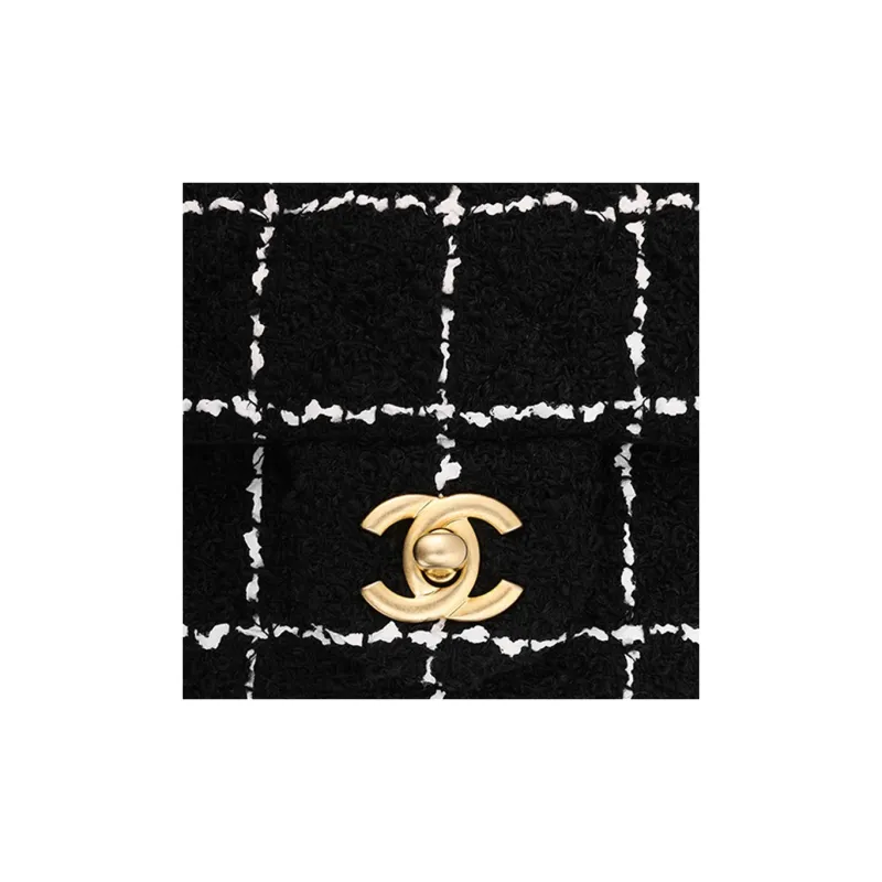 CHANEL Classic Flap CF Soft Woolen Tweed Chain Bag, Flap Bag, Shoulder Bag, Crossbody Bag Mini Women's Black-4