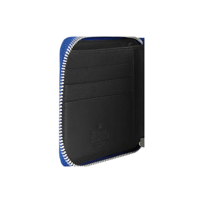 Vivienne Westwood Saffiano Cow Leather Coin Purses Wallets Women's Blue-4