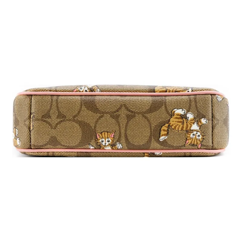 COACH Nolita Iconic Coated Canvas With Smooth Leather Shoulder Bag, Handbag Trumpets Women's Khaki Monogram-2