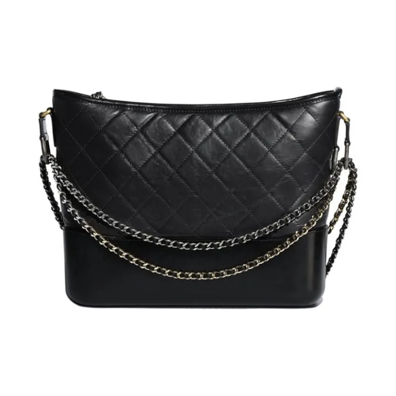 CHANEL Gabrielle Cow Leather Hobo Bag, One Shoulder Crossbody Backpack Tubas Women's Black-1