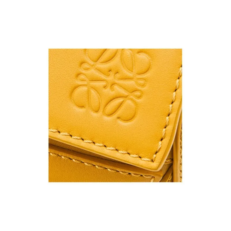 LOEWE Puzzle Satin Cow Leather Handbag Shoulder Bag Crossbody Bag Small Size Women's Sunflower Yellow-6
