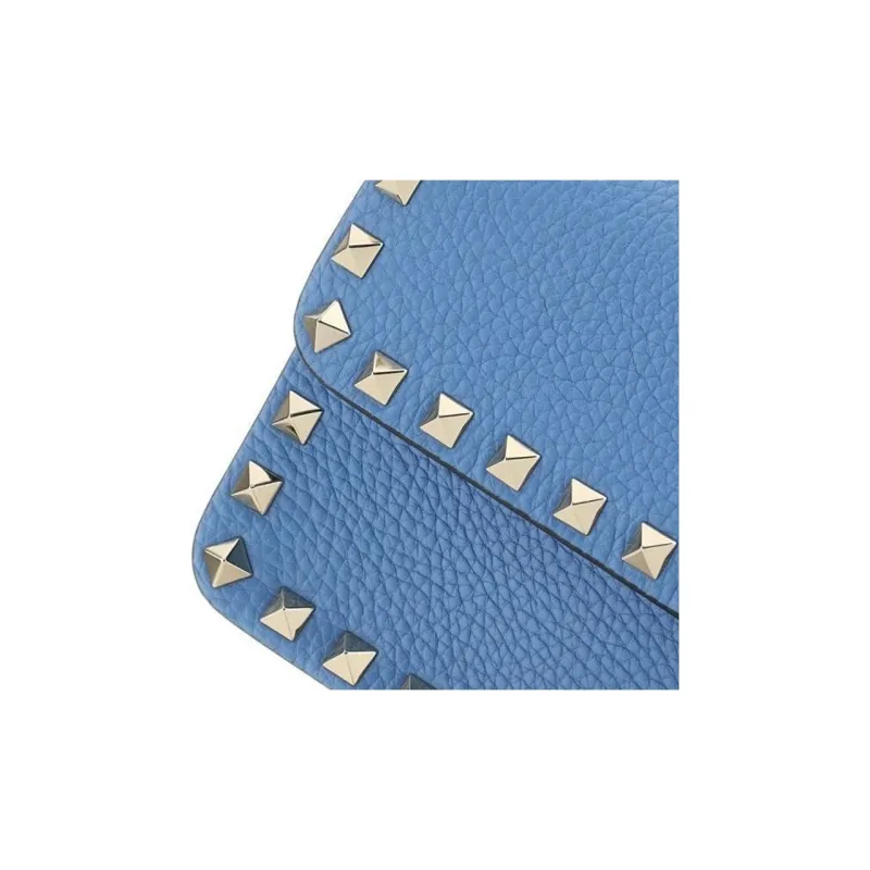 Valentino Rockstud Grained Calfskin Messenger Bag Shoulder Bag Crossbody Bag Clutches Women's Blue-3