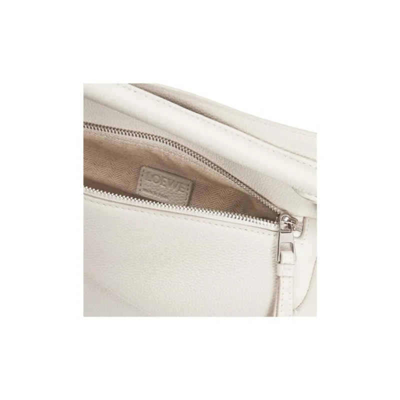LOEWE Puzzle Soft Grain Calfskin Shoulder Bag, Crossbody Bag, Handbag Trumpets Women's White-6