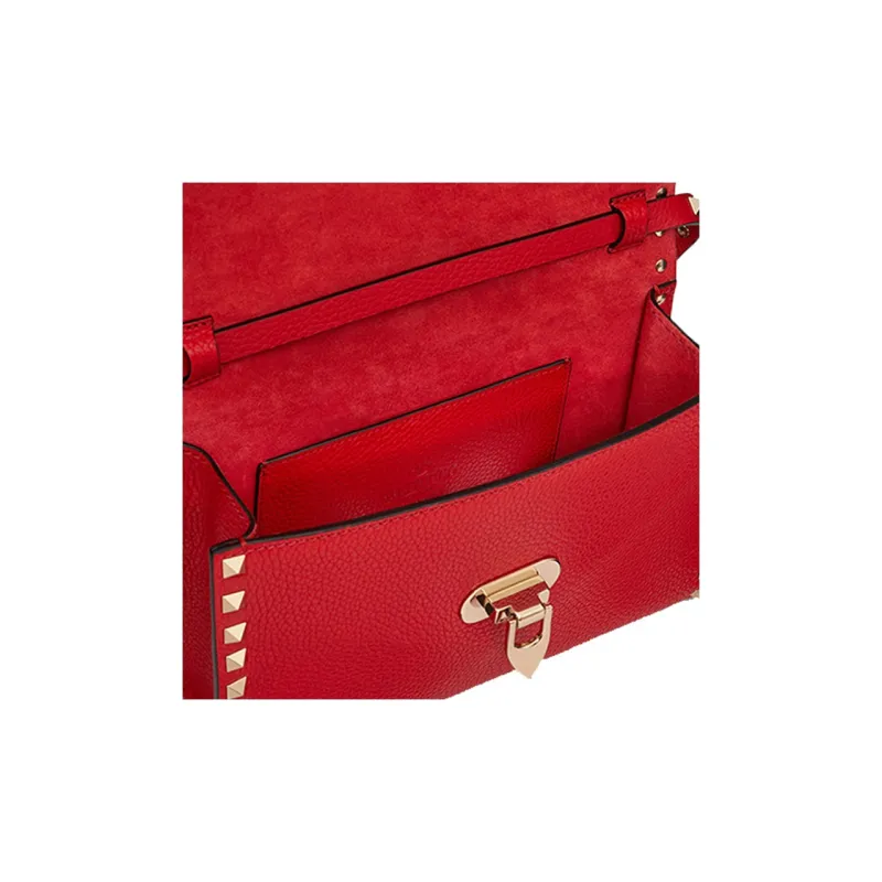 Valentino Rockstud Calfskin Messenger Bag Shoulder Bag, Crossbody Bag Women's Red-3