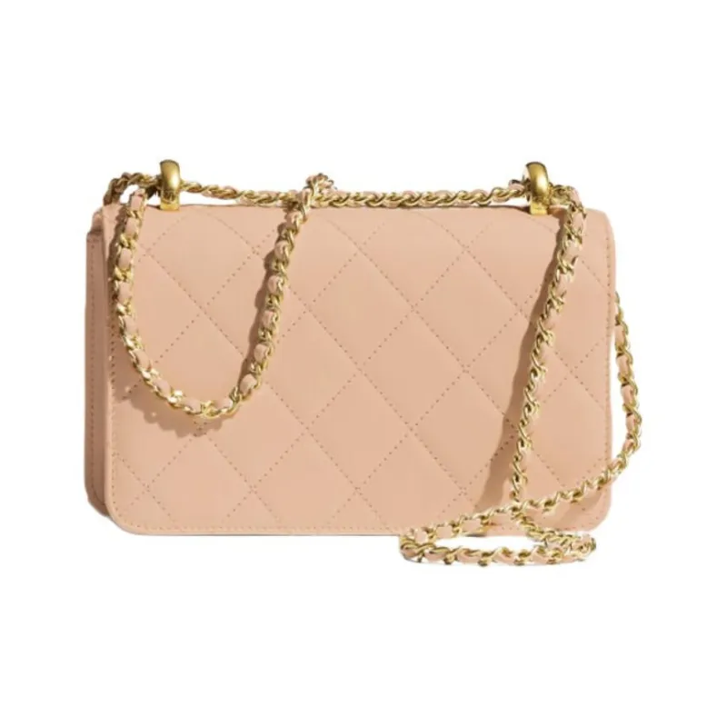 CHANEL Calfskin & Metal Flap Bag Crossbody Bag Mini Women's Nude Milk Tea-1