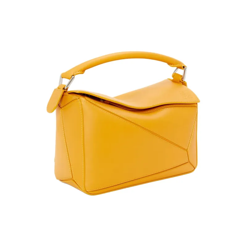 LOEWE Puzzle Satin Cow Leather Handbag Shoulder Bag Crossbody Bag Small Size Women's Sunflower Yellow-2