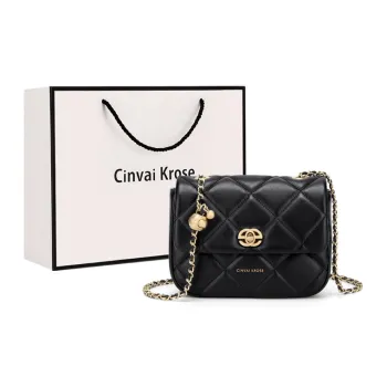 Simvay Clos Cow Leather With Synthetic Leather Chain Bag Shoulder Bag Crossbody Bag Small Size Women's Black/Apricot