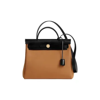HERMES Herbag Zip Officier Canvas With Hunter Cow Leather Shoulder Bag, Crossbody Bag, Handbag Women's Sand Dune Yellow