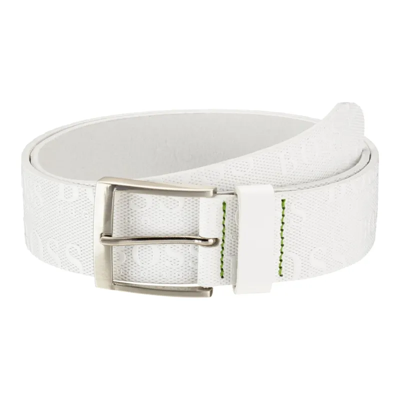 HUGO BOSS Logo Embossed Pin Buckle Leather Belts Men's White-1
